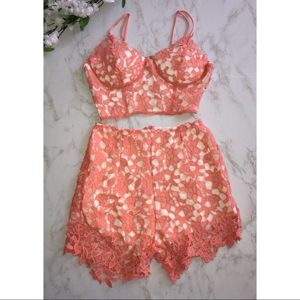 Crochet two piece set Crop Top & High Waist Shorts